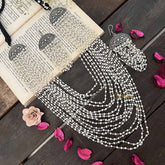 Vriksham Multi-Layered Pearl Beaded Oxidized Silver Long NeckPiece-S1053